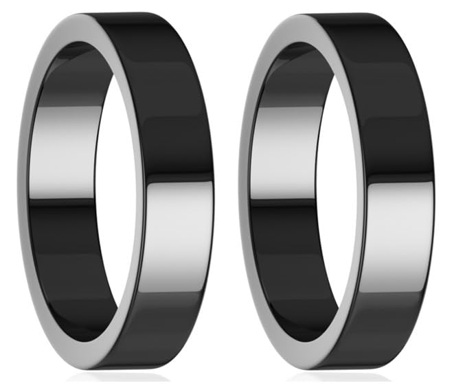 Hematite Ring for Women Men, Genuine Magnetic Black Stones Ring for Anxiety Balance Root Chakra，Absorb Negative Energy Jewelry Flat 2 Pack, Size 6-13