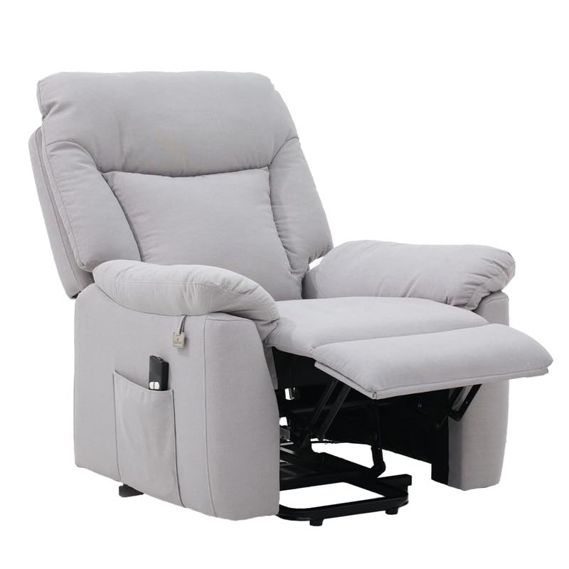 Image of Royaloak Rio American Fabric Lift Top Recliner 1 Seater, Power Motion Recliner with High Backrest, Ergonomic Headrest, Pocket Spring Cushion, Side Pockets, Light Blue, W33.85 X D34.64 X H42.51 Inches