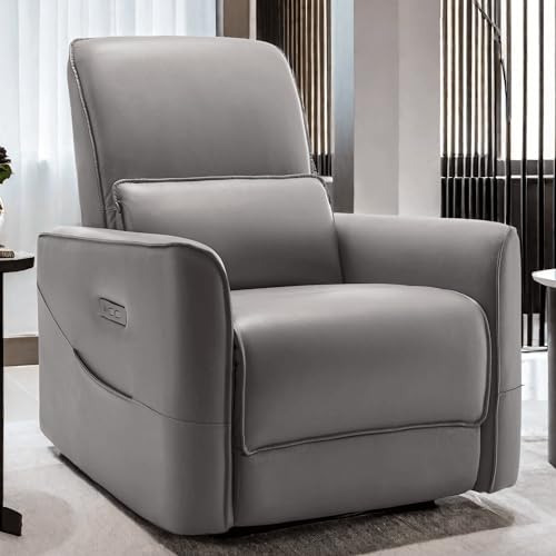Image of Korser Nursery Glider Recliner Chair, Power Rocker Swivel Recliner with Lower Back Support, Electric Faux Leather Reclining Rocker with Streamlined Side Pocket, and USB Ports for Living Room & Nursery