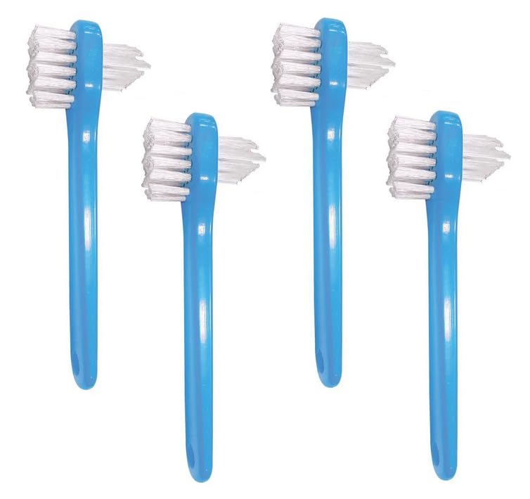 AmeriCan Goods 4Pcs Denture Dual Head Brush Cleaning Care Denture Toothbrush Every Day & Traveling Use (Blue)