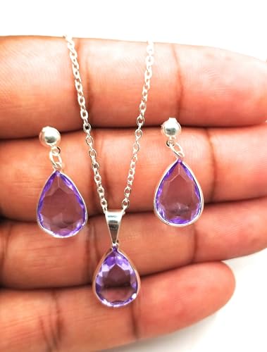 Conjunto Colar Feminino Ponto De Luz Cor Prata Folheados Mais Brinco Cor Azul Esposa Namorada Noiva