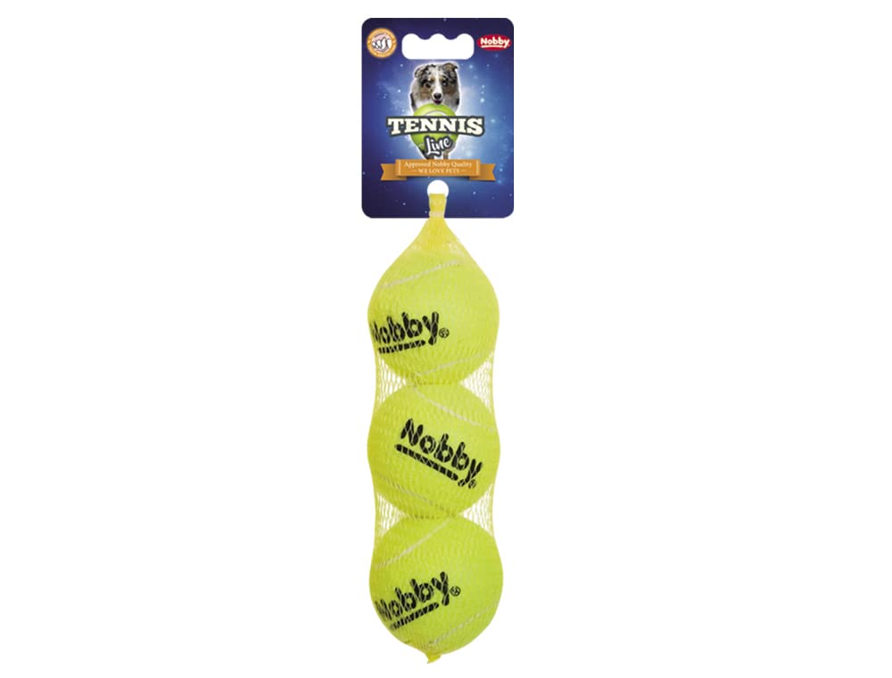 Nobby Tennis Ball in Net, 3-Piece, Gelb