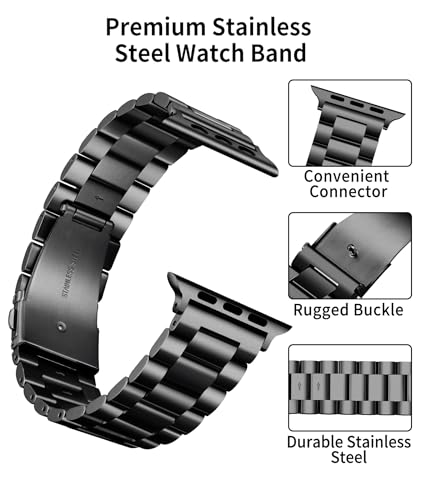BINLUN Compatible with Apple Watch Strap 49mm for Men Matte Stainless Steel Metal Watch Band with Polished Finish TPU Watch Case Compatible with iWatch Series Ultra/Ultra 2 (Black) - Image 2