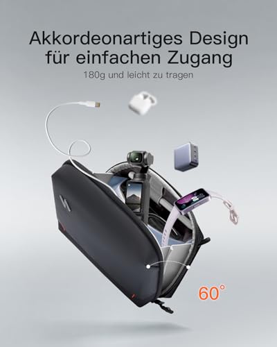 Inateck Portabler Kabeltasche, Spritzwassergeschützte Elektronik Organizer, Reisezubehörtasche für Kabel, Power Banks, Hubs