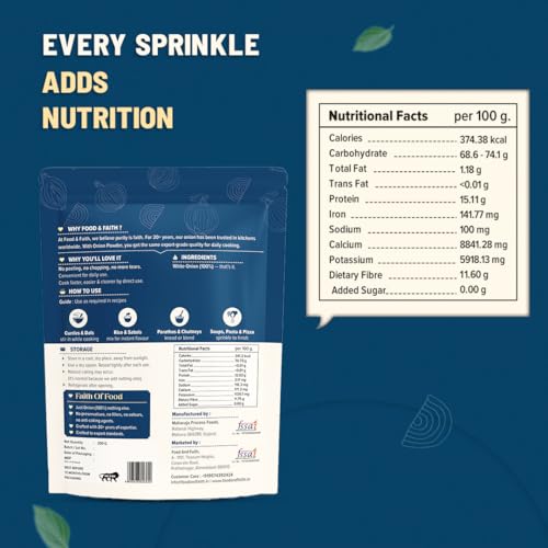 Image of Food & Faith White Onion Powder 200g - Pure Dehydrated white pyaz Powder | Strong Aroma & Instant Flavor | Ready to Use Cooking Seasoning | No Preservatives, Additives or Fillers