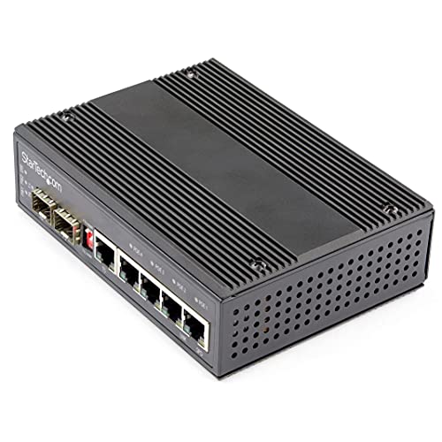 StarTech.com Switch Conmutador Industrial Ethernet Gigabit 6 Puertos   4x RJ45 PoE   2 Ranuras SFP PoE+ de 30W 12 48VDC DIN (IES1G52UP12V)