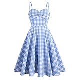 Plaid Cami Dresses for Womens, Women Spaghetti Strap Tea Dress Sleeveless V Neck Rockabilly Dress Vintage Evening Gown Cocktail Dresses for Wedding Guest 2023 Steampunk Light Blue