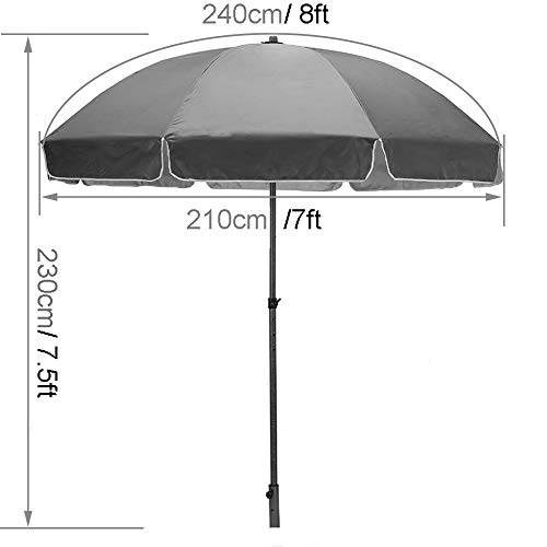 パラソル UVカット,直径240cm オックスフォード 生地 傘 日傘,コンパクト収納 フィッシングパラソル ガーデンパラソル 日よけ,ビーチ キャンプ キャンプ用品 ファニチャー 海水浴 6枚目