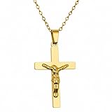 collana croce uomo oro acciaio CATENA INCLUSA: Completo di catena coordinata in acciaio placcato oro per un look armonioso e raffinato