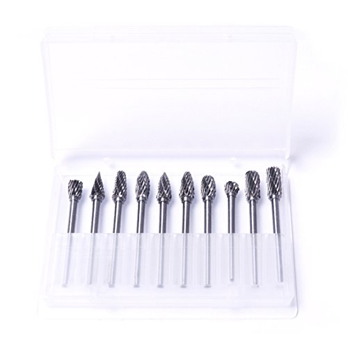 ATOPLEE 1/8" Shank Carbide Burr Bits,10PCS Tungsten Carbide Rotary Tool Double Cut Deburring Bits for DIY, Metal Grinding,Stone Carving,Wood Engraving