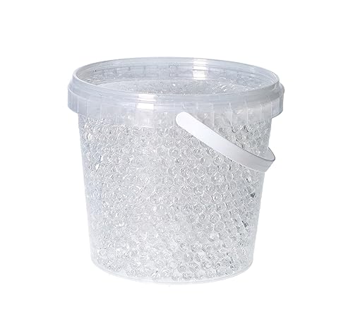 trendfinding 1 Liter Eimer aus Kunststoff mit Deckel Deko Hydro Wasser Perlen Kugeln künstliche Blumenerde Aquaperls Aqualinos zum Dekorieren Ø 0,8 bis 1,2 cm (Kristall_SM)
