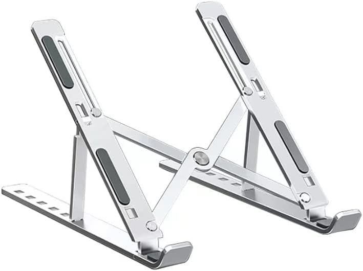 16-Inch Silver Color Aluminum Laptop Stand, N3 Foldable Notebook Riser with 6-Level Adjustment, Heat-Vent Design & Anti-Slip Silicone