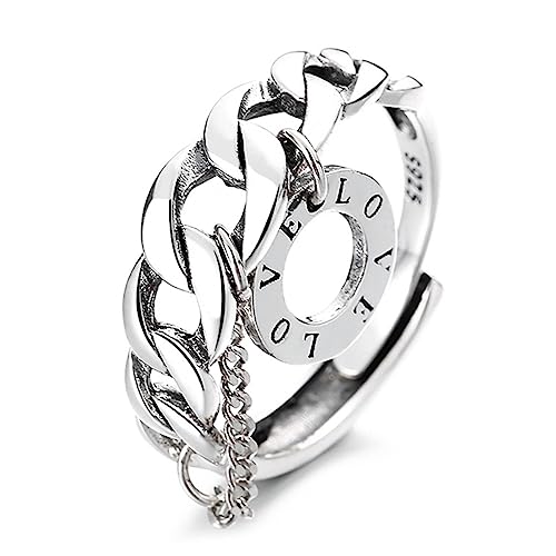 Bague chaîne coréenne argent S925 anneau ouvert LOVE pour femme