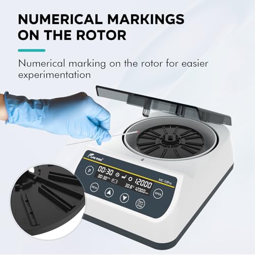 LAB FISH Lab Mini Centrifuge LCD Glass Tube (40mm,Φ1.5mm)*12 Microcentrifuge 12000 RPM Max.9660 xg RCF Time Setting