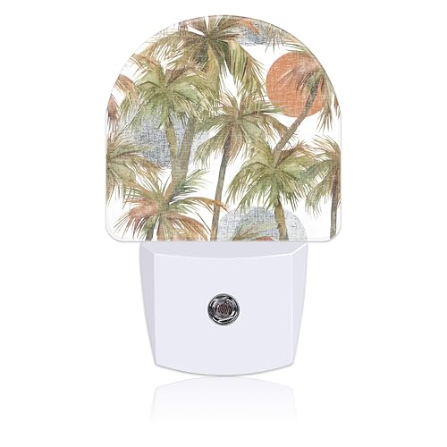 Image of Plug in Night Lights Watercolor Abstract Tropical Jungle Night Light with Dusk to Dawn Sensor Night Light for Kid Girls Boys Women Men Room Decor, Hallway, Kitchen, Bathroom, Nursery, Stairs