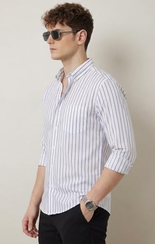 Image of U TURN Men's Casual Printed Striped Stylish Formal Shirt for Men | Cotton Mix 220 GSM