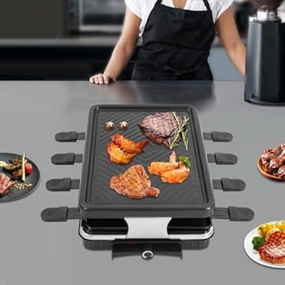 FENNNDS Elektrogrill Doppelschicht 1300W Tischgrill Elektrisch mit 8 Kleine Backbleche Einstellbare Temperatur Standgrill aus Edelstahl BBQ Grill für Balkon Indoor Party Terrassen Restaurants – Bild 4