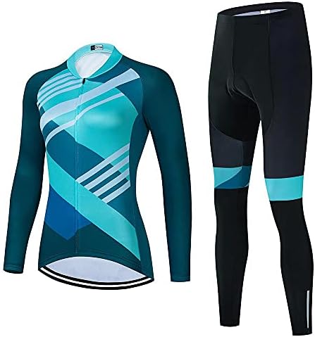 SUDUSUDO Women's Cycling Clothing Set Long Sleeve Road Bike Shirt Cycling Jersey Bicycle Pants with 20D Gel Padded