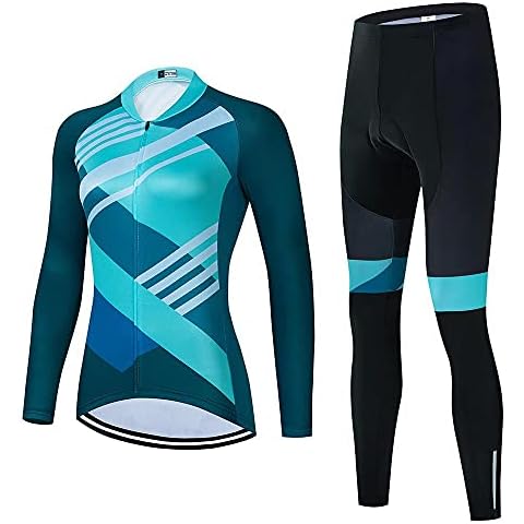 SUDUSUDO Women's Cycling Jersey Set Long Sleeve Biking Shirts Clothing Bicycle Pants with Gel Padded Cover