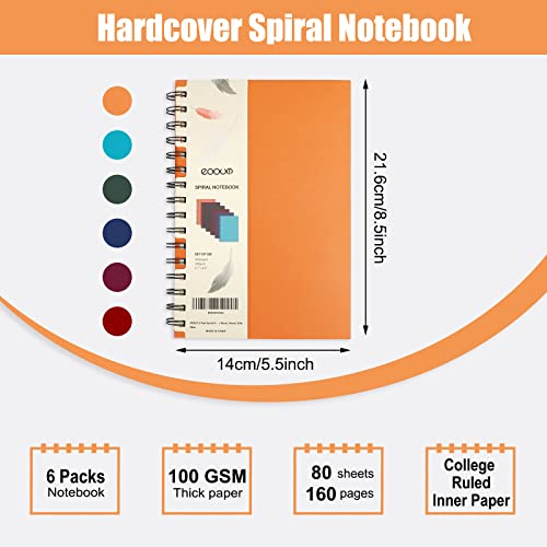 Eoout 6Pcs Hardcover Spiral Notebook, Spiral Journals, College Ruled, 5.5X8.5 Inches, Assorted Jewel Tone Colors, 161 Pages, For Work, Gifts #TOP1