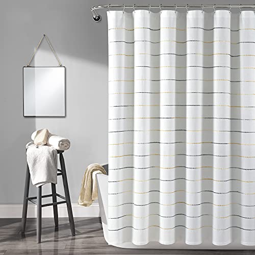 Image of Lush Decor Ombre Stripe Yarn Dyed Cotton Shower Curtain, 72 inch W x 72 inch L, Yellow & Gray - Fabric Shower Curtains - Striped Bathroom Curtain - Farmhouse & Coastal Decor