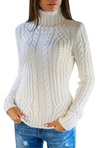 Pink Queen Women's Cable Knit Crewneck Casual Pullover Sweater White Xl #TOP20