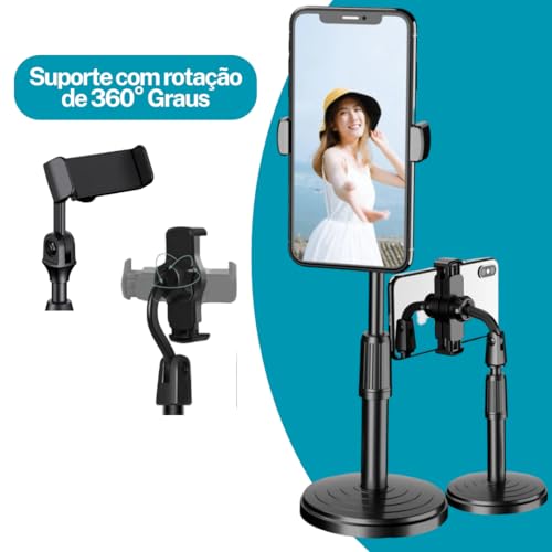 Suporte Celular De Mesa Altura Ajustável Articulado 360° Graus