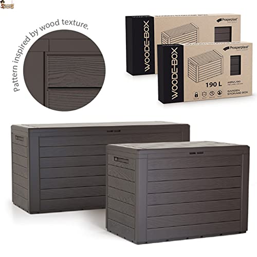 BricoLoco.com Baúl arcón almacenaje exterior jardín. 190 litros. Resina imitación madera. Resistente a la intemperie. Almacenamiento herramientas, juguetes, … (190 litros, Antracita) - imagen 8