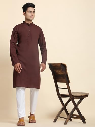 Image of Men's Cotton Solid Dress Long Kurta Regular Fit Casual