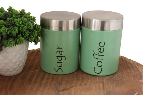 Image of Tea and Sugar Container Set of 2 - Steel Storage Jars (Coffee Sugar, Green)