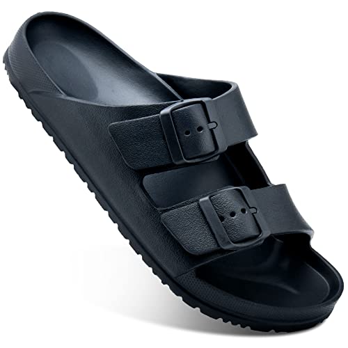 Dl Women's Slides-Sandals Double Buckle Slip On-Summer-Slippers Adjustable Eva-Sandals Black Waterproof Swim Pool Bath Shower Shoes For Women Comfortable Non Slip #TOP16