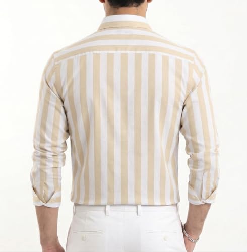 Image of IndoPrimo Men's Striped Cotton Shirt | Slim Fit Stylish Casual Shirt for Man | Full Sleeve Summer Wear Vertical Stripe Shirt for Office, Vacation