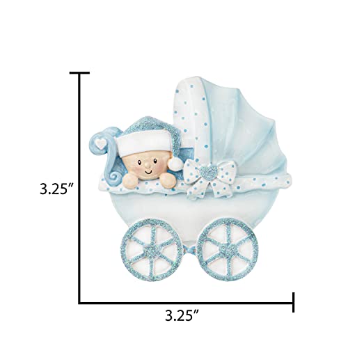 Uniqxmas Personalized Baby Boy Carriage Christmas Ornament – Free Customization | My Baby's First / Second Christmas Keepsake For Son Grandbaby – Custom Blue Stroller Xmas Tree Decoration #TOP2