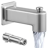 All Metal Construction (Inside and Out) Bath Tub Faucet Replacement, KES 5-3/8 Inch Bathtub Spout with Diverter, Shower Slip-on Tub Faucet Fits 1/2 Inch Copper Pipe, Brushed Nickel, PTSN300-BN