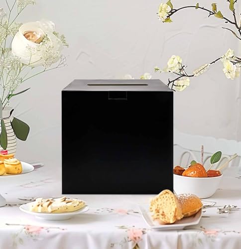 Image of SietDESEO Black Card Box for Party 9.8 inch x 9.8 inch Large Gift Card Box Holder for Wedding Reception Baby Shower Birthday Graduation Card Box