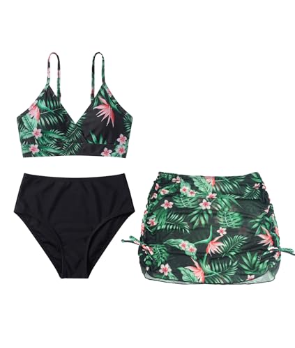 Image of SHEKINI Girls Bikini Set with Skirt 3-Piece Swimwear Floral Print Swimsuit