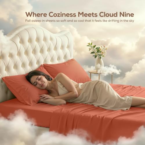 Image of Utopia Bedding Full Sheet Set - 4 Piece Bed Sheets for Cal King Size Bed, Soft and Breathable Microfiber, Includes 1 Fitted Sheet, 1 Flat Sheet and 2 Pillowcases (Orange)
