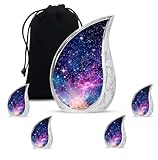 YASUBJAG Star Galaxy Urns for Human Ashes Ocean - Purple Urns for Human Ashes Adult Female - Teardrop Urn for Adult Man and Women - Large Decorative Urn for Mom Dad Combo 10 Inch & 3 Inch, Set of 5