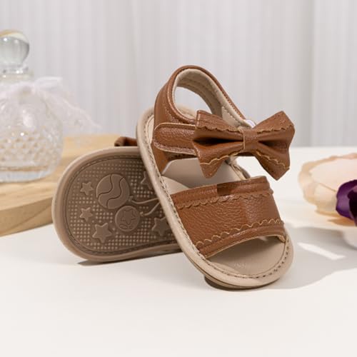 Image of Miamooi Infant Baby Girls Boys Sandals Summer Bowknot Crib Shoes Toddler Pu Leather Flower Soft Rubber Sole Dress Flats First Walker Shoes
