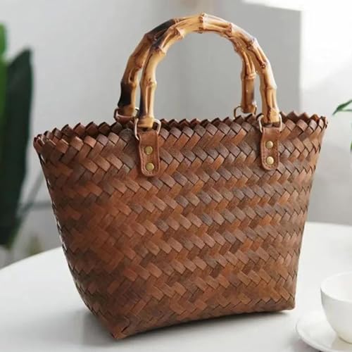 Bolso tejido vintage HANABASS, bolso tote de paja de gran capacidad, estilo francés, cesta para picnic, ideal para playa y verano, para mujer, tamaño mediano miniatura 3