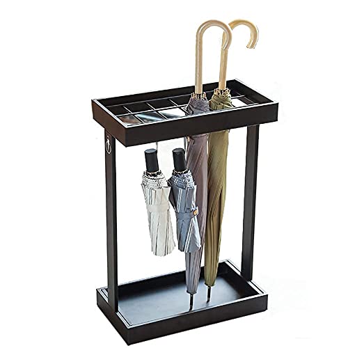 Paragüero moderno de metal negro con ganchos para entrada elegante