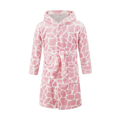 JZLPIN Children's Bathrobe Kids Hoodie Robes Flannel Pajamas Dressing Gown for Boys Girls Pink 2 Years