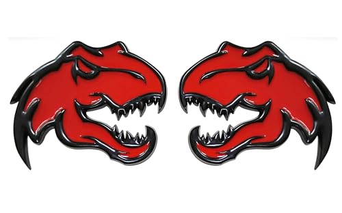 Image of A Pair Redeye Dinosaur Metal Emblem for Dodge RAM TRX 1500 2500 3500 Charger Challenger (Red)