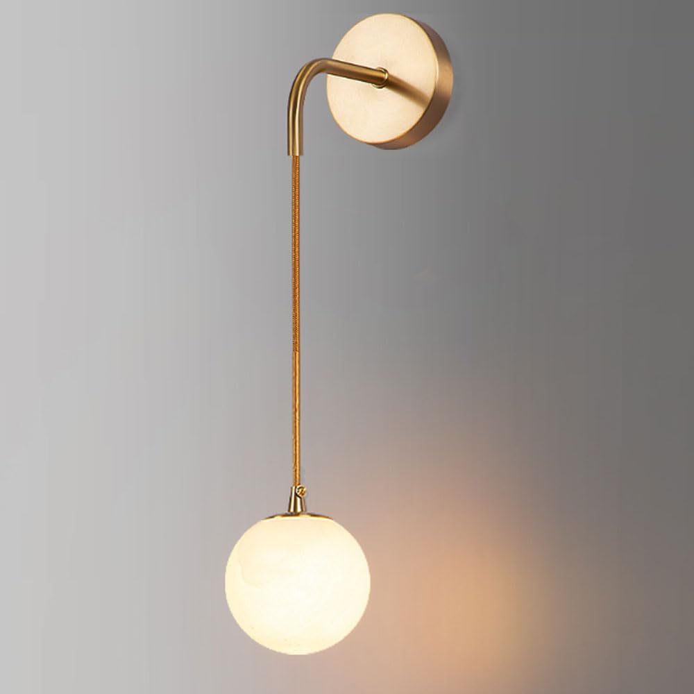 JISHUBO Minimalist Spherical Alabaster Wall Light, Nordic Industrial Style Wall Lamp, G9 Light Source Hardwired Wall Sconce, Living Room Bedroom Balcony Decoration Light Fixtures