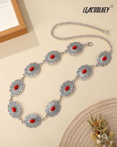 Image of LEACOOLKEY Western Concho Belt for Women Cowgirl Boho Waist Chain Belt for Dresses Jeans Pants