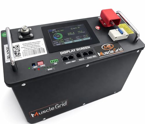 Image of MuscleGrid Thunder Pro 24V 120AH LiFePO4 Smart Battery, Heavy Duty, with Display Screen and Active Balancing (25.6, Volts)