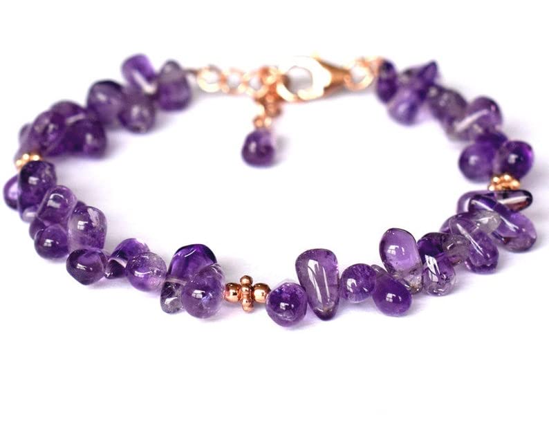 Bracelet améthyste ajustable anti-ternissement en argent fin doré