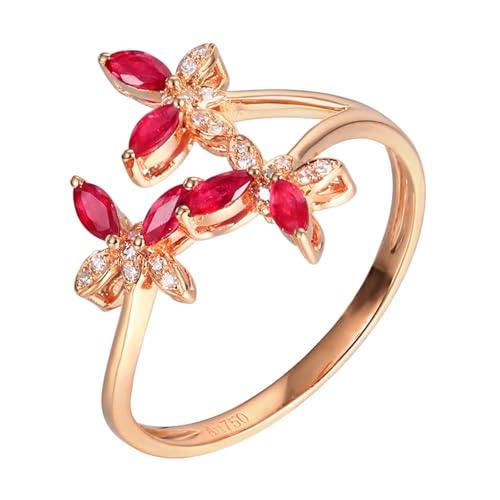 Alliance de fiançaille or rose et rubis, la promesse d'un amour éternel en trois papillons