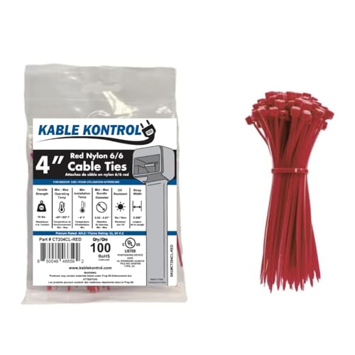 Image of 4 inch Color Cable Ties, 18 lb. Test, (100 Pack - All One Color) (Red)