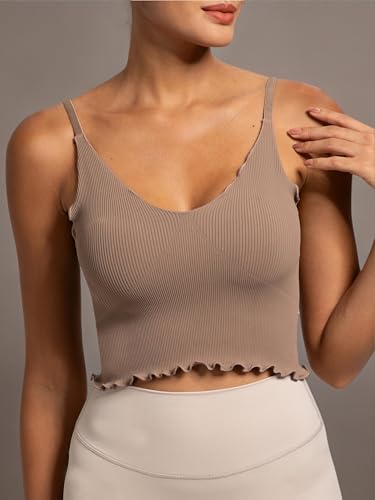 Image of Sunzel Tank Top for Women, V Neck Seamless Ribbed Crop Camisole with Ruffles